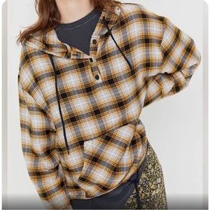 Urban Outfitters Alex Hooded Plaid Popover S